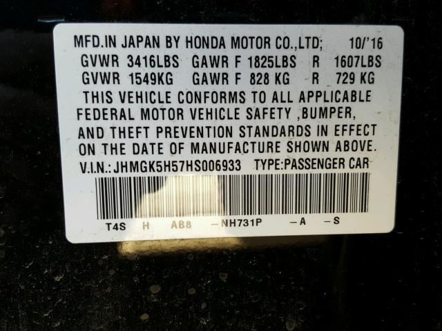 JHMGK5H57HS006933 - 2017 HONDA FIT LX Siyah fotoğraf 10