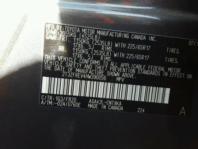 2T3ZFREV4HW390056 - 2017 TOYOTA RAV4 LE Boz foto 10