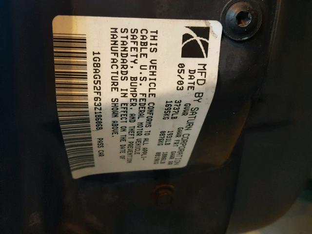 1G8AG52F63Z186068 - 2003 SATURN ION LEVEL SILVER photo 10