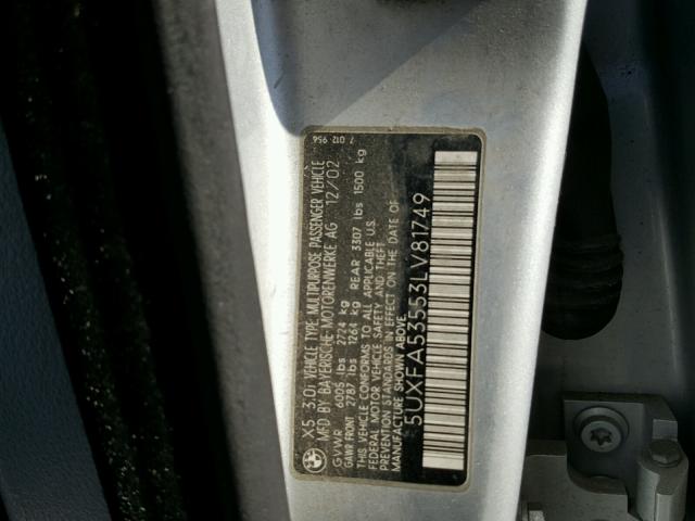 5UXFA53553LV81749 - 2003 BMW X5 3.0I SILVER photo 10