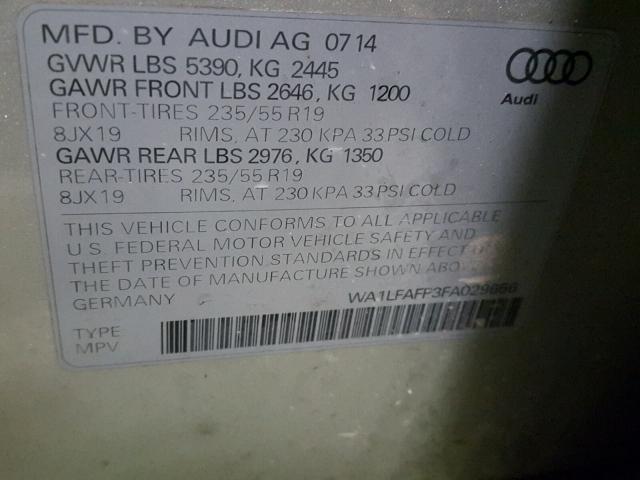 WA1LFAFP3FA029656 - 2015 AUDI Q5 PREMIUM SILVER photo 10