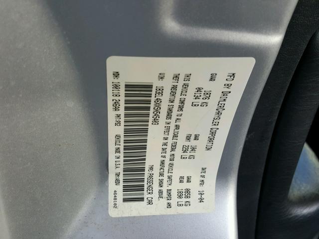 1B3EL46XX5N545403 - 2005 DODGE STRATUS SX GRAY photo 10