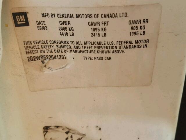 2G2WP522641207704 - 2004 PONTIAC GRAND PRIX Սպիտակ լուսանկար 10