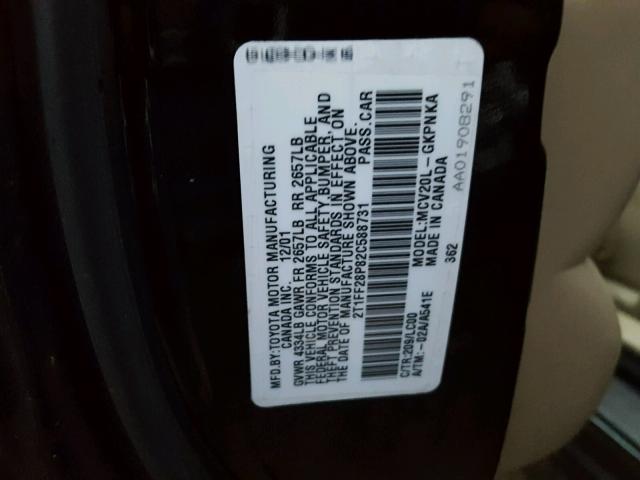 2T1FF28P82C588731 - 2002 TOYOTA CAMRY SOLA BLACK photo 10