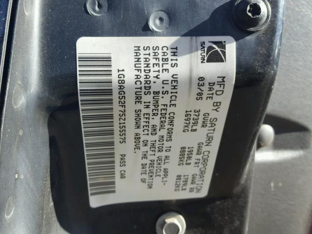 1G8AG52F75Z155575 - 2005 SATURN ION LEVEL BLACK photo 10