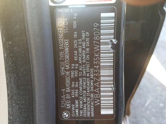 WBAAZ33435KW78079 - 2005 BMW 325 IS SUL BLACK photo 10