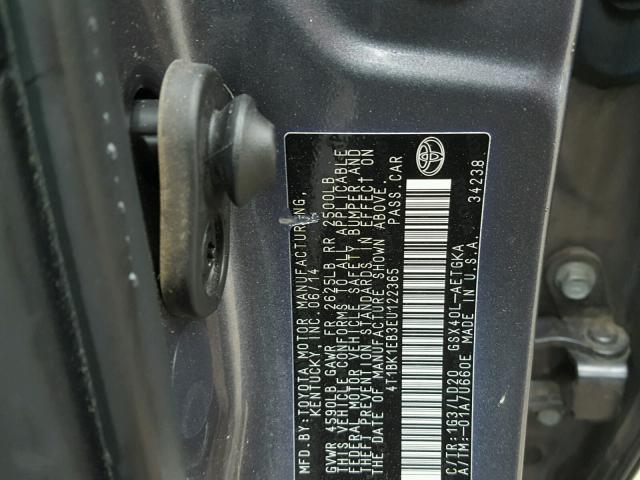 4T1BK1EB3EU122365 - 2014 TOYOTA AVALON BAS GRAY photo 10