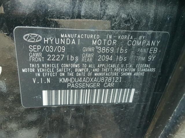 KMHDU4ADXAU878121 - 2010 HYUNDAI ELANTRA BL BLACK photo 10