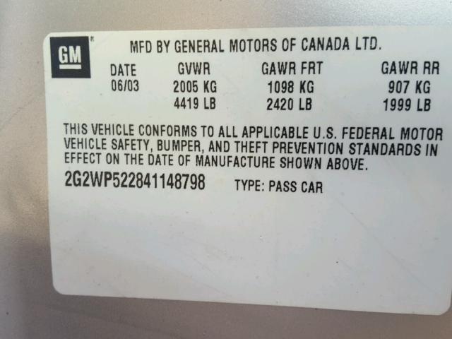 2G2WP522841148798 - 2004 PONTIAC GRAND PRIX 银色 照片 10