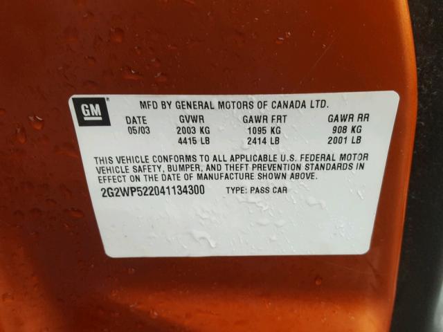 2G2WP522041134300 - 2004 PONTIAC GRAND PRIX Қызғылт сары фото 10