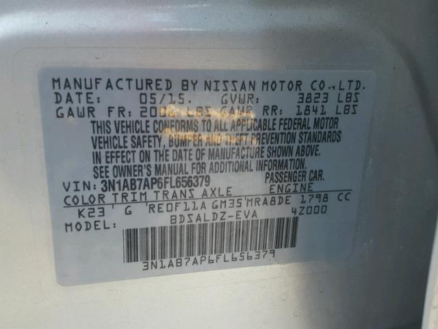 3N1AB7AP6FL656379 - 2015 NISSAN SENTRA S SILVER photo 10