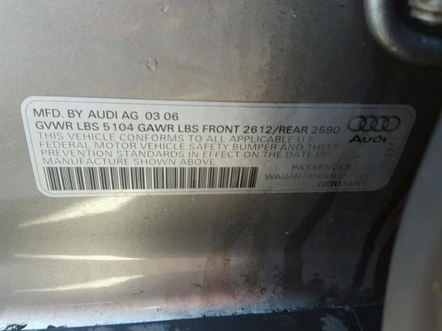 WAUAH74F06N157766 - 2006 AUDI A6 3.2 GRAY photo 10