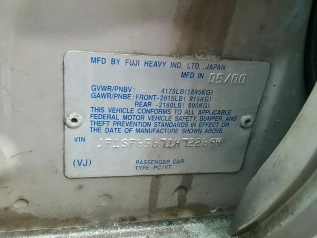 JF1SF65671H722694 - 2001 SUBARU FORESTER S 银色 照片 10