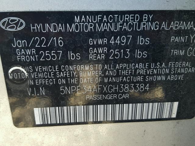 5NPE34AFXGH383384 - 2016 HYUNDAI SONATA SPO SILVER photo 10