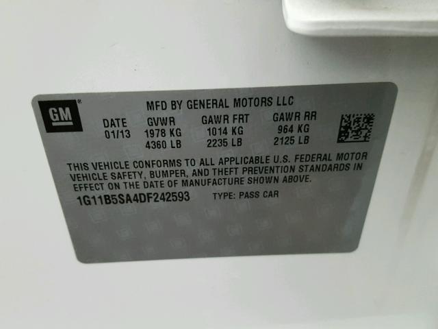 1G11B5SA4DF242593 - 2013 CHEVROLET MALIBU LS თეთრი ფოტო 10