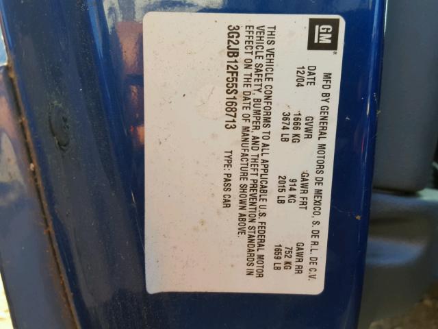 3G2JB12F55S168713 - 2005 PONTIAC SUNFIRE BLUE photo 10