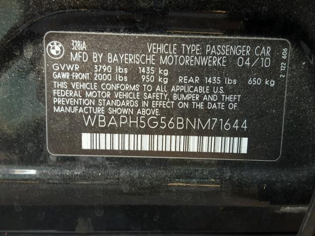 WBAPH5G56BNM71644 - 2011 BMW 328 I SULE BLACK photo 10