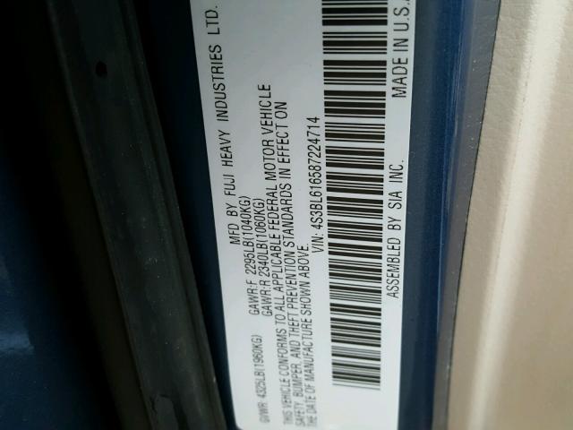 4S3BL616587224714 - 2008 SUBARU LEGACY 2.5 BLUE photo 10