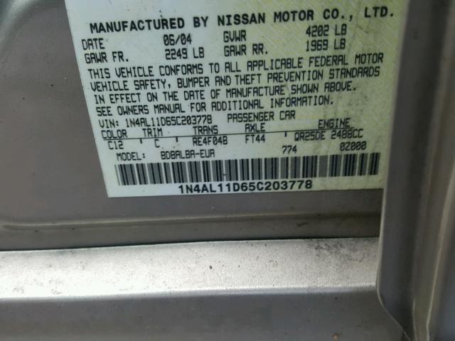 1N4AL11D65C203778 - 2005 NISSAN ALTIMA S GOLD photo 10