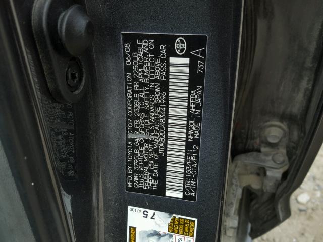 JTDKB20U483441996 - 2008 TOYOTA PRIUS GRAY photo 10