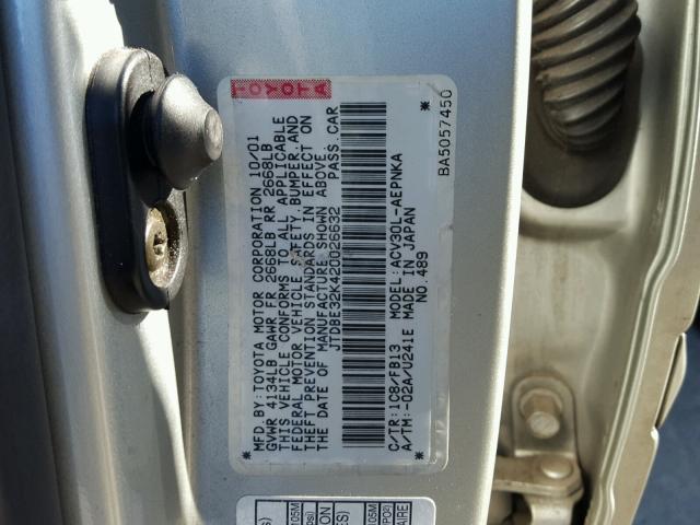 JTDBE32K420026632 - 2002 TOYOTA CAMRY LE SILVER photo 10