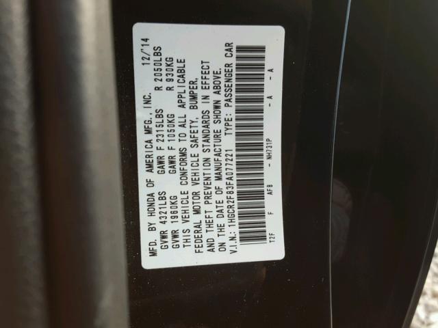 1HGCR2F83FA077221 - 2015 HONDA ACCORD EXL BLACK photo 10