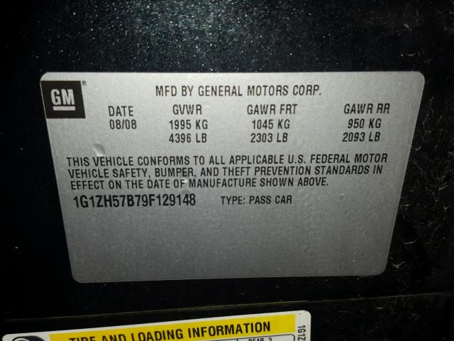 1G1ZH57B79F129148 - 2009 CHEVROLET MALIBU 1LT BLACK photo 10