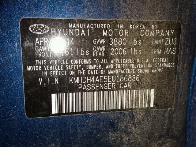 KMHDH4AE5EU186836 - 2014 HYUNDAI ELANTRA SE BLUE photo 10