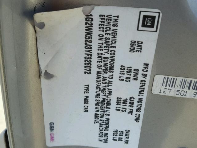 1G2WK52J3YF326072 - 2000 PONTIAC GRAND PRIX ვერცხლისფერი ფოტო 10