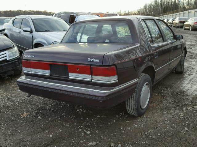 3P3XA46K6NT351713 - 1992 PLYMOUTH ACCLAIM MAROON photo 4