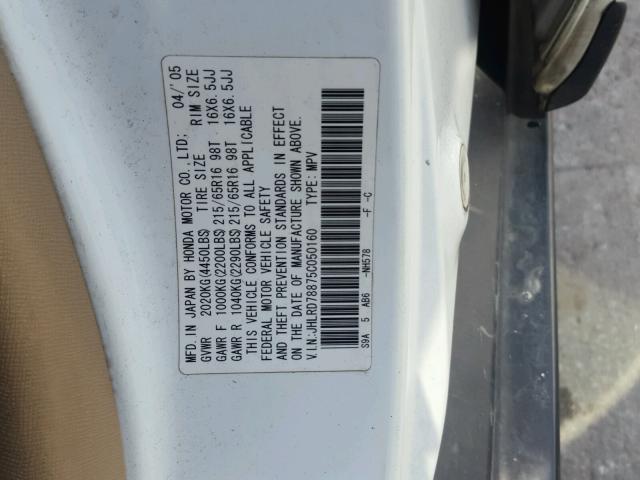 JHLRD78875C050160 - 2005 HONDA CR-V EX WHITE photo 10