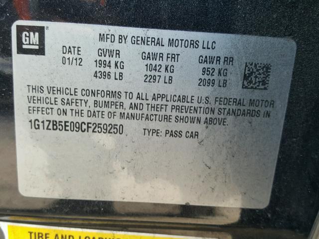 1G1ZB5E09CF259250 - 2012 CHEVROLET MALIBU LS შავი ფოტო 10