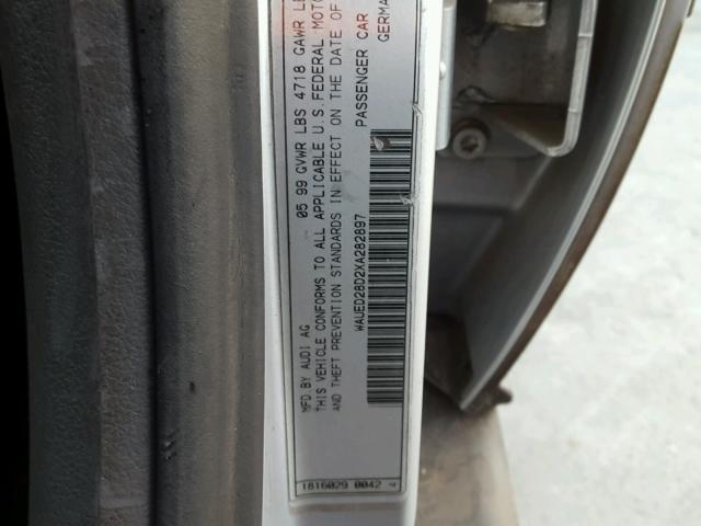 WAUED28D2XA282897 - 1999 AUDI A4 2.8 QUA SILVER photo 10