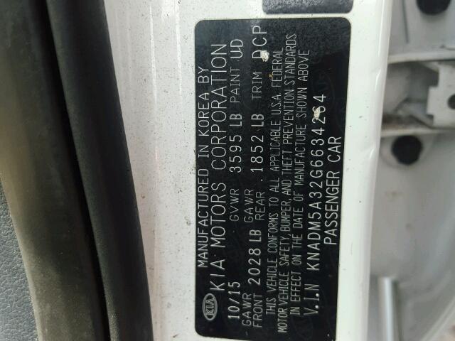 KNADM5A32G6634264 - 2016 KIA RIO LX WHITE photo 10