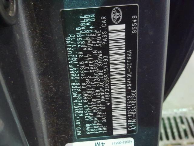 4T4BF3EK9BR157493 - 2011 TOYOTA CAMRY BASE GRAY photo 10