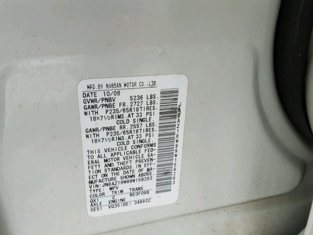 JN8AZ18W99W159283 - 2009 NISSAN MURANO S CREAM photo 10