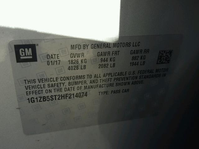 1G1ZB5ST2HF214074 - 2017 CHEVROLET MALIBU LS 银色 照片 10