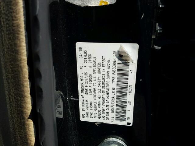 1HGGP26369A133490 - 2009 HONDA ACCORD LX BLACK photo 10