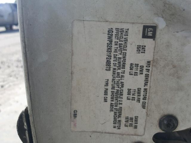 1G2WP52K81F248873 - 2001 PONTIAC GRAND PRIX Սպիտակ լուսանկար 10