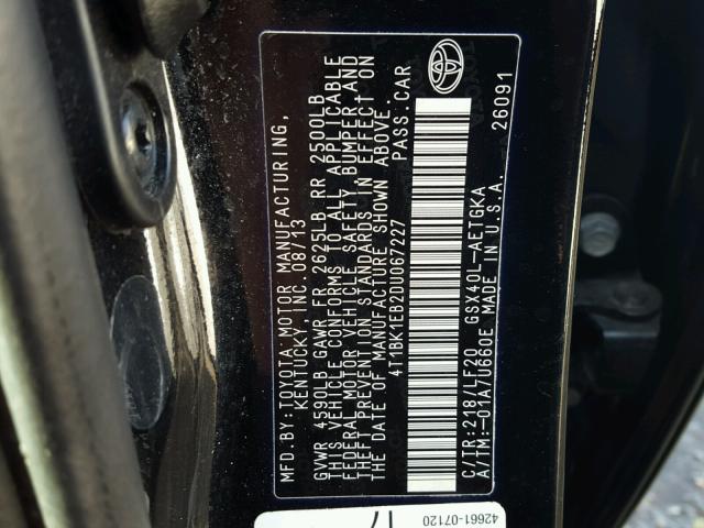 4T1BK1EB2DU067227 - 2013 TOYOTA AVALON BAS BLACK photo 10