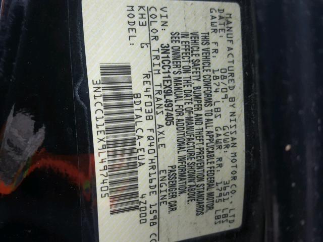 3N1CC11EX9L497405 - 2009 NISSAN VERSA S BLACK photo 10