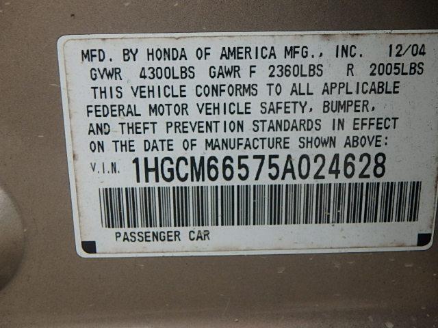 1HGCM66575A024628 - 2005 HONDA ACCORD EX TAN photo 10