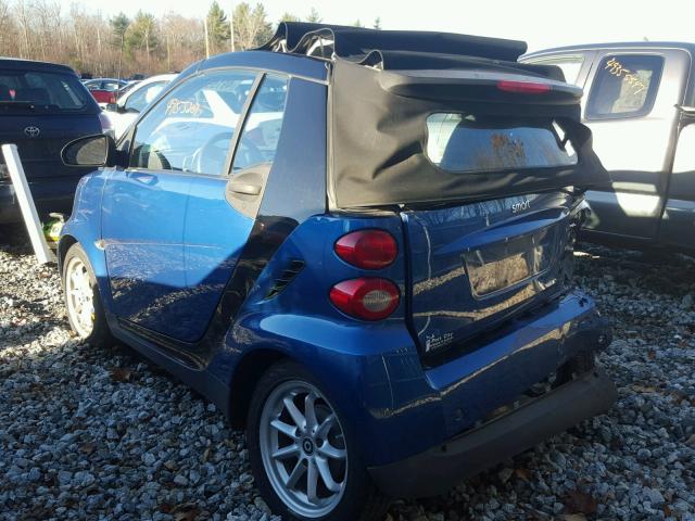 WMEEK31X38K184459 - 2008 SMART FORTWO PAS BLUE photo 3