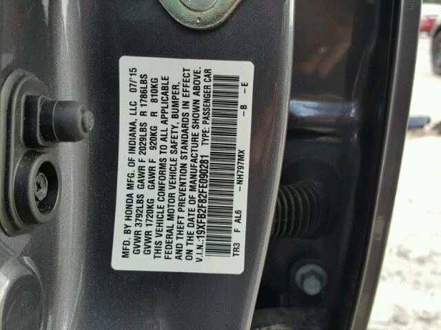 19XFB2F82FE090281 - 2015 HONDA CIVIC EX GRAY photo 10