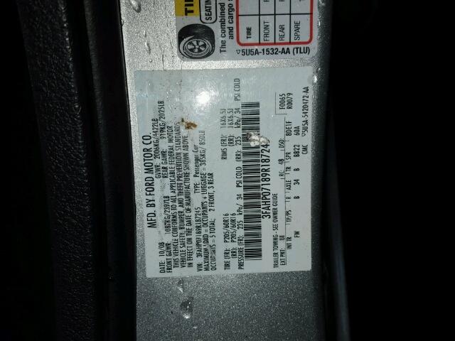 3FAHP07189R187245 - 2009 FORD FUSION SE SILVER photo 10