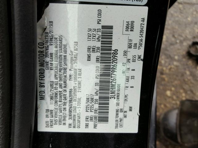 3LNHM26T79R620986 - 2009 LINCOLN MKZ BLACK photo 10