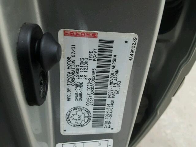 JTDBF30K020002585 - 2002 TOYOTA CAMRY LE SILVER photo 10