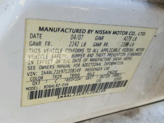 1N4AL21E97C208149 - 2007 NISSAN ALTIMA 2.5 WHITE photo 10