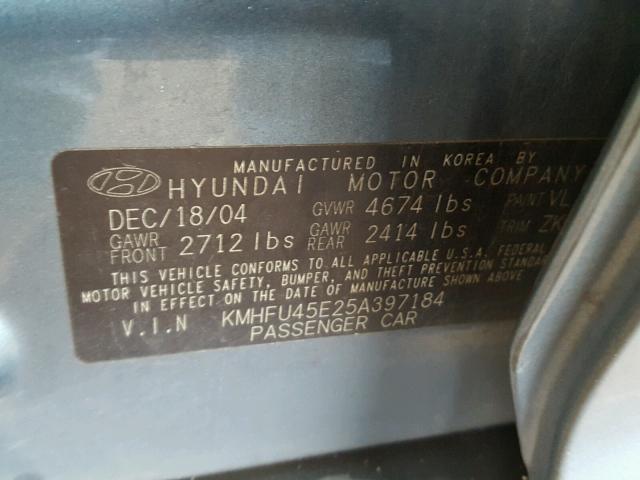 KMHFU45E25A397184 - 2005 HYUNDAI XG 350 BLUE photo 10