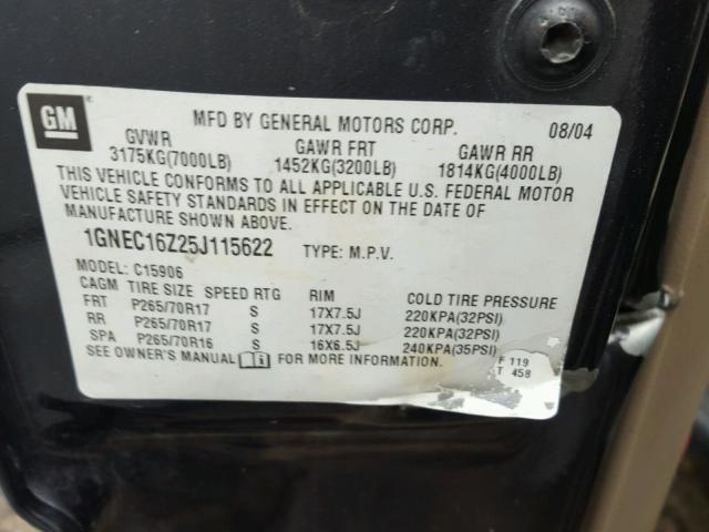 1GNEC16Z25J115622 - 2005 CHEVROLET SUBURBAN C BLUE photo 10